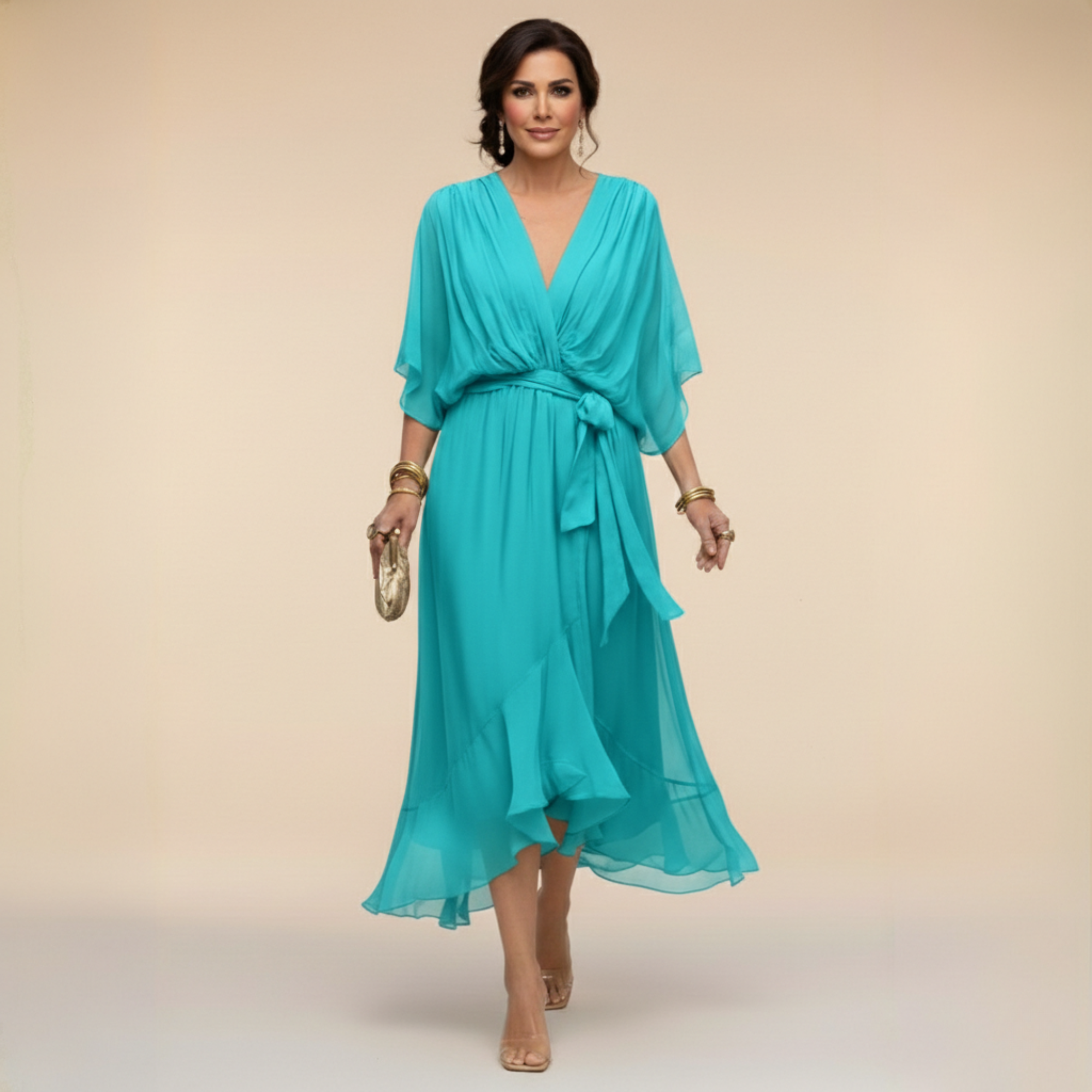 MARTA - VESTIDO DE CHIFFON COM DECOTE EM V