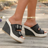 Atelier | Sandálias de Salto Wedge com Borda Desfiada