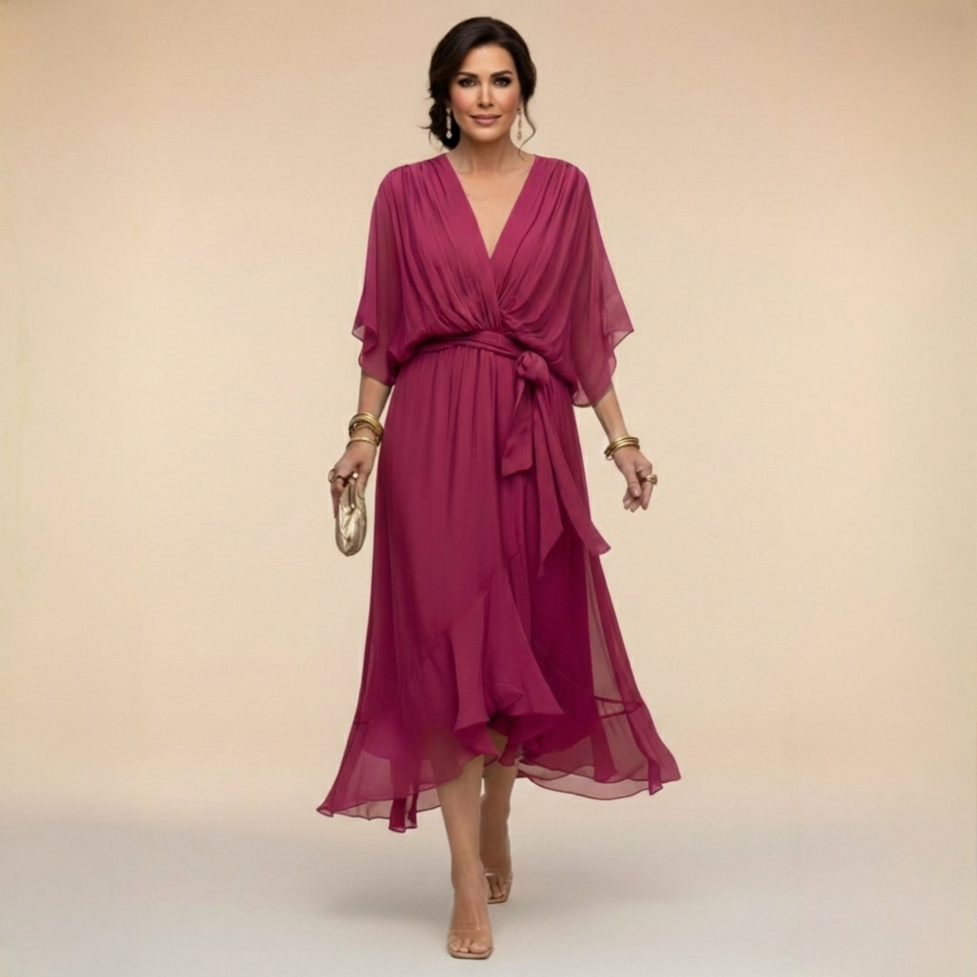MARTA - VESTIDO DE CHIFFON COM DECOTE EM V