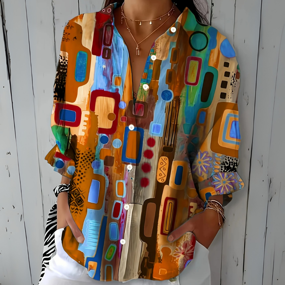 Catalina | Blusa Artística Colorida com Botões