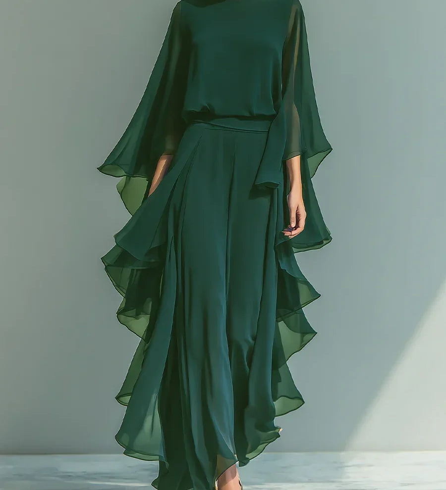 Aurora | Conjunto Elegante em Chiffon com Volantes