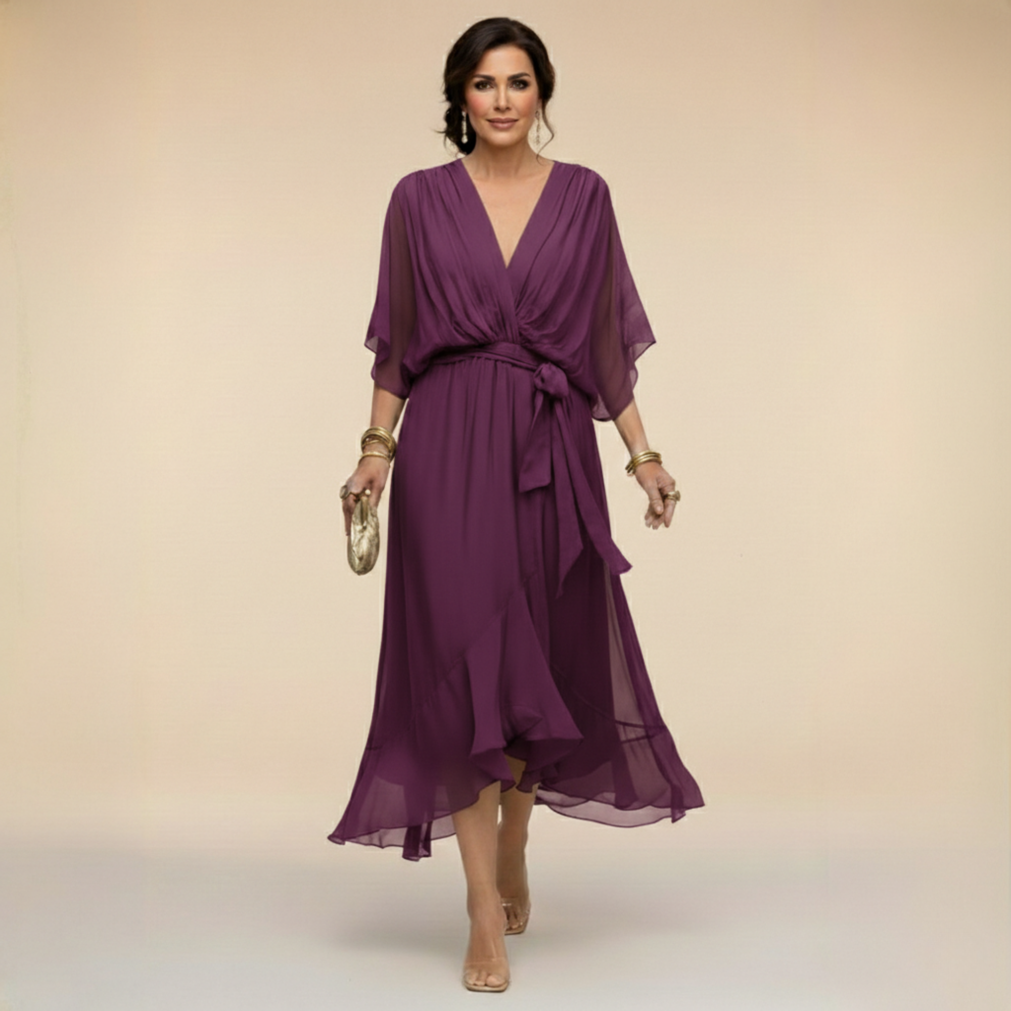 MARTA - VESTIDO DE CHIFFON COM DECOTE EM V