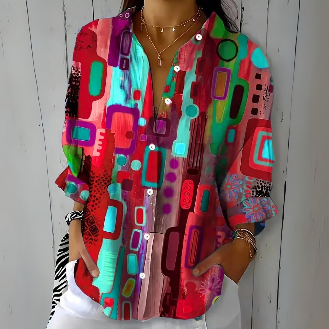 Catalina | Blusa Artística Colorida com Botões