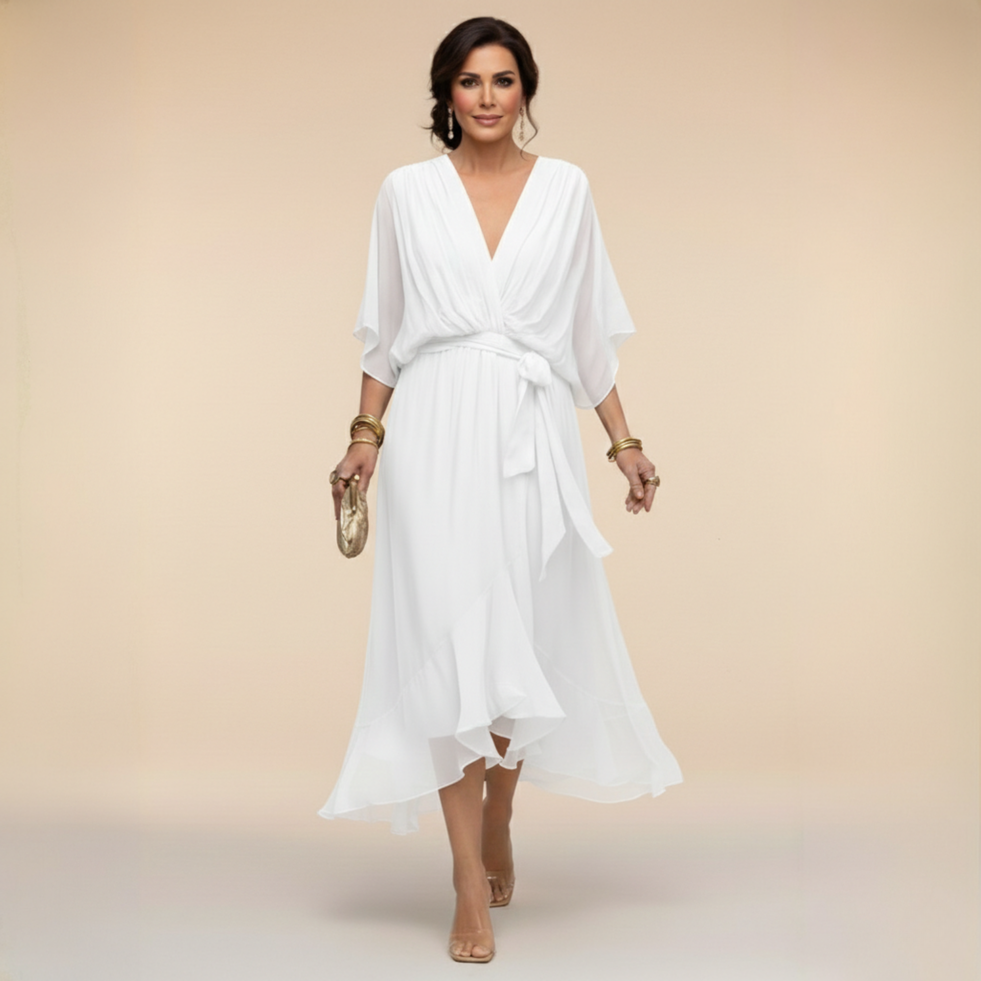MARTA - VESTIDO DE CHIFFON COM DECOTE EM V