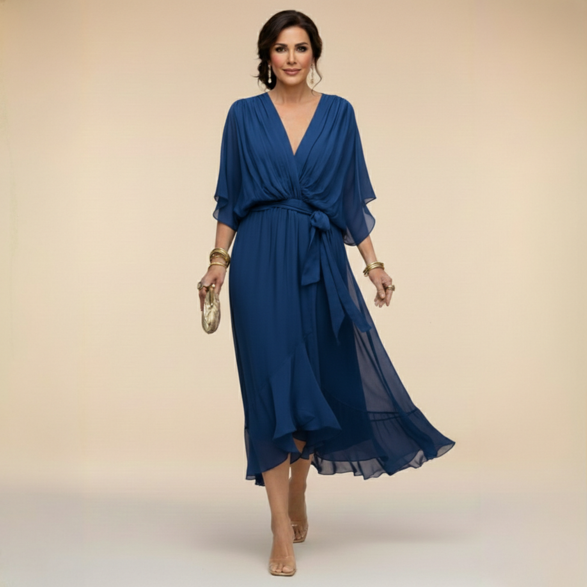 MARTA - VESTIDO DE CHIFFON COM DECOTE EM V