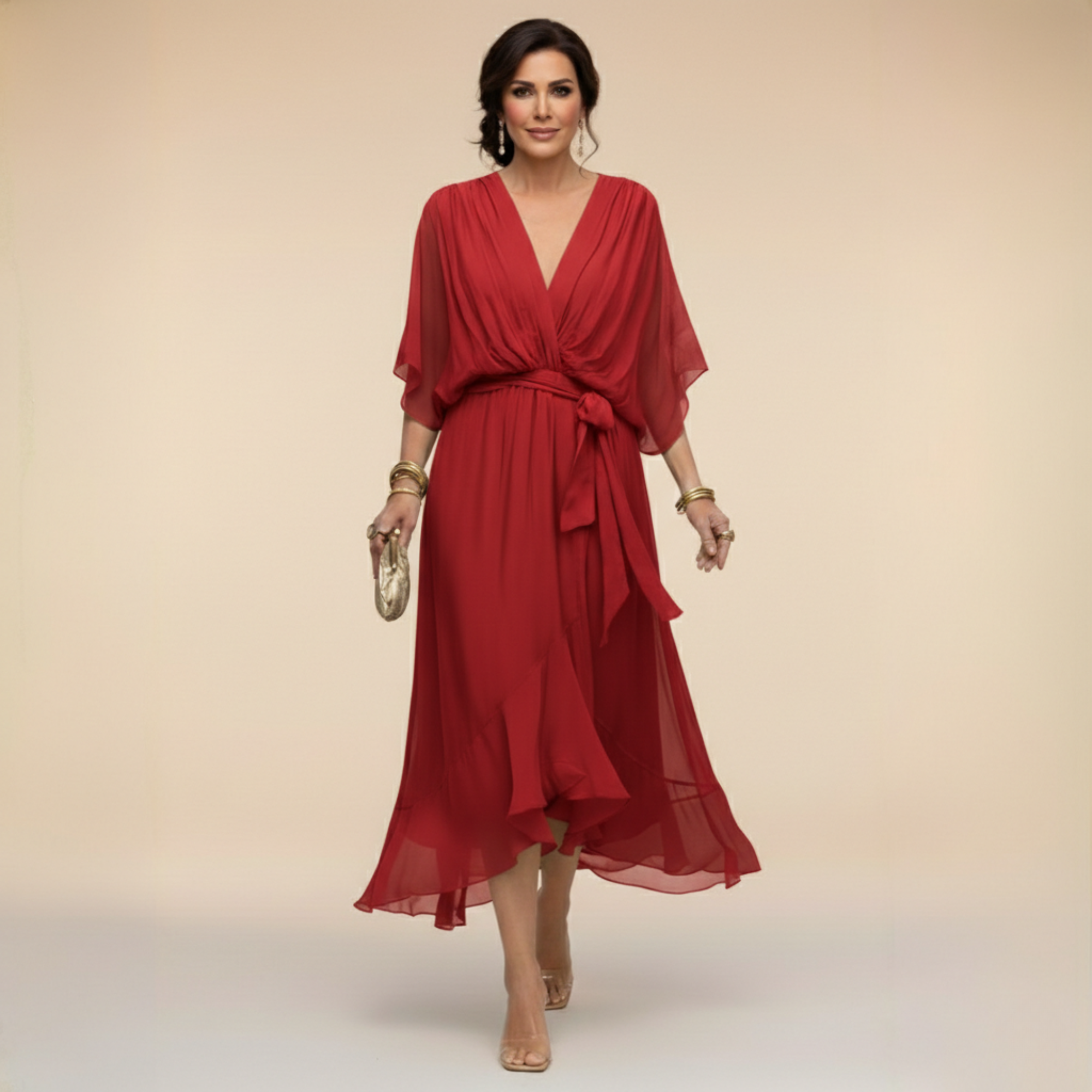 MARTA - VESTIDO DE CHIFFON COM DECOTE EM V