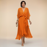 MARTA - VESTIDO DE CHIFFON COM DECOTE EM V