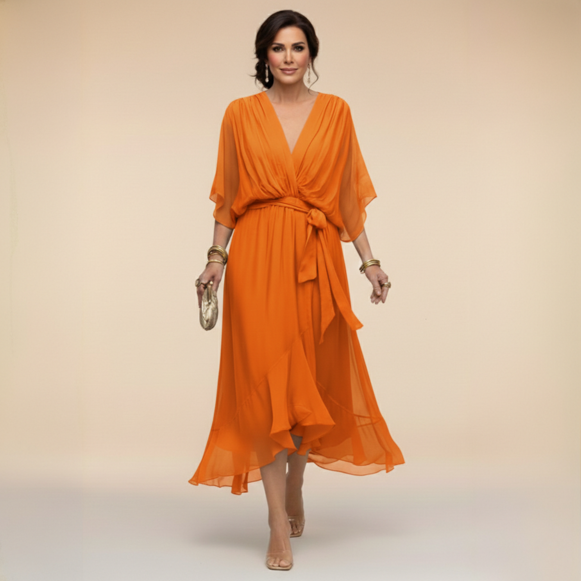 MARTA - VESTIDO DE CHIFFON COM DECOTE EM V