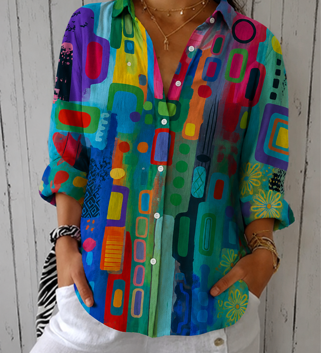 Catalina | Blusa Artística Colorida com Botões