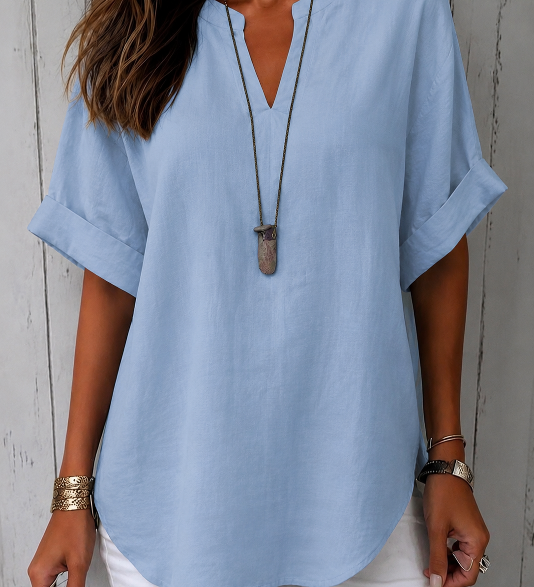Emma™ – Blusa Casual Lisa de Manga Curta