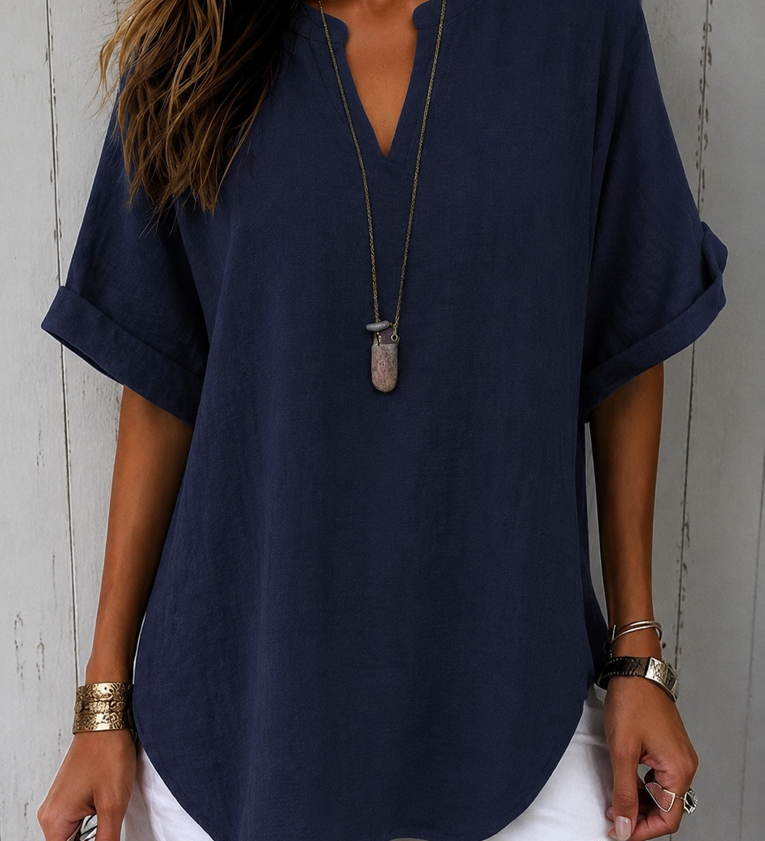 Emma™ – Blusa Casual Lisa de Manga Curta