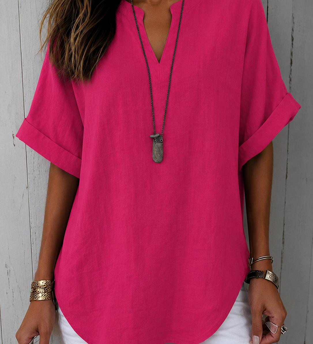 Emma™ – Blusa Casual Lisa de Manga Curta