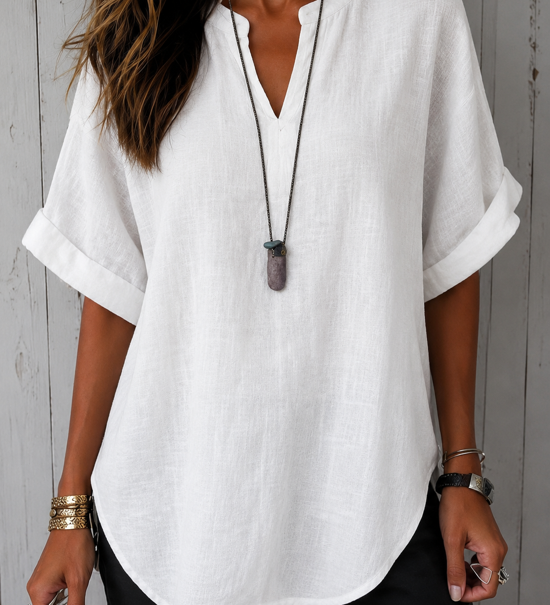 Emma™ – Blusa Casual Lisa de Manga Curta