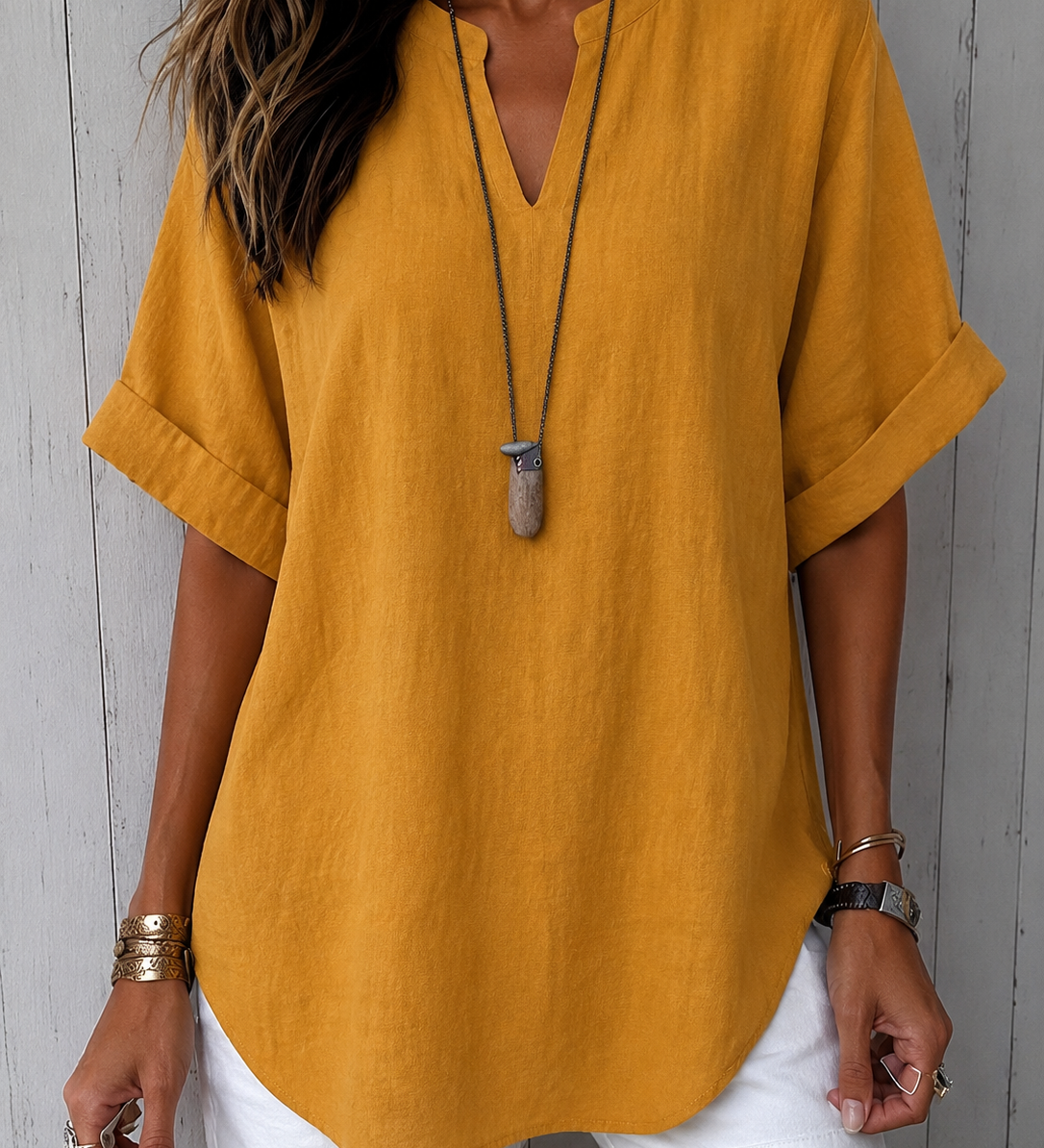 Emma™ – Blusa Casual Lisa de Manga Curta