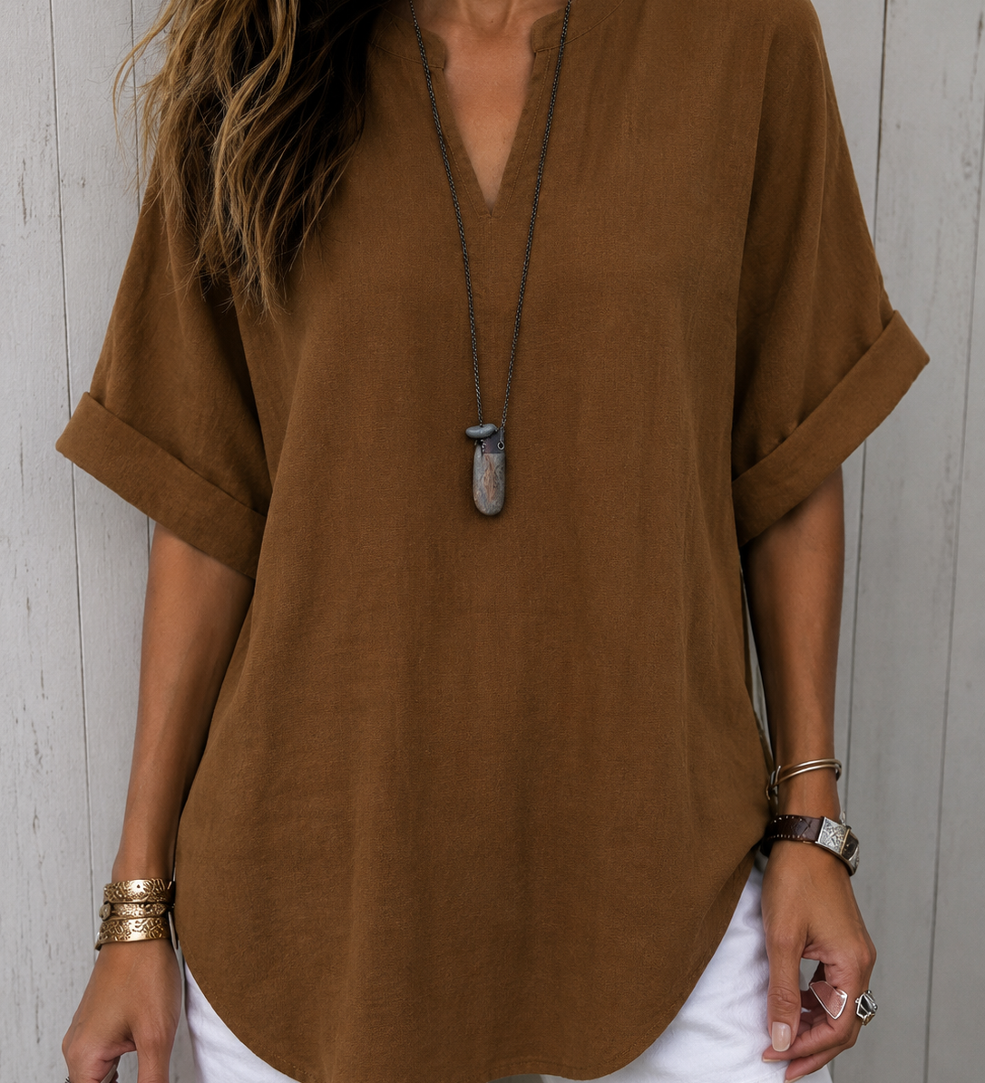 Emma™ – Blusa Casual Lisa de Manga Curta