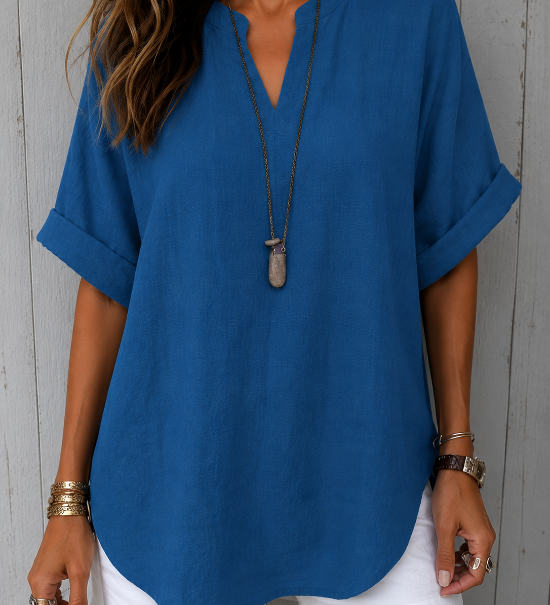 Emma™ – Blusa Casual Lisa de Manga Curta
