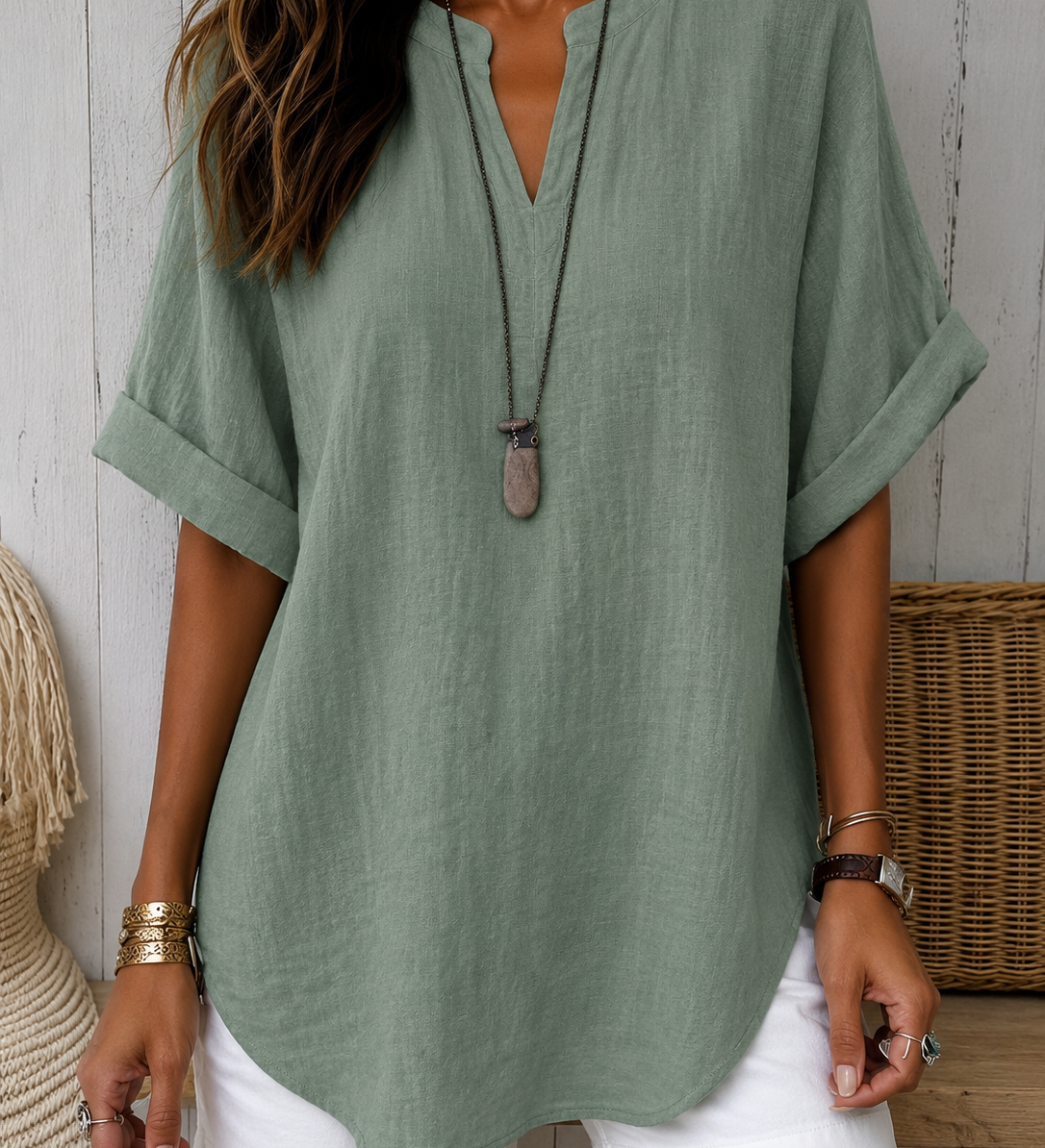 Emma™ – Blusa Casual Lisa de Manga Curta