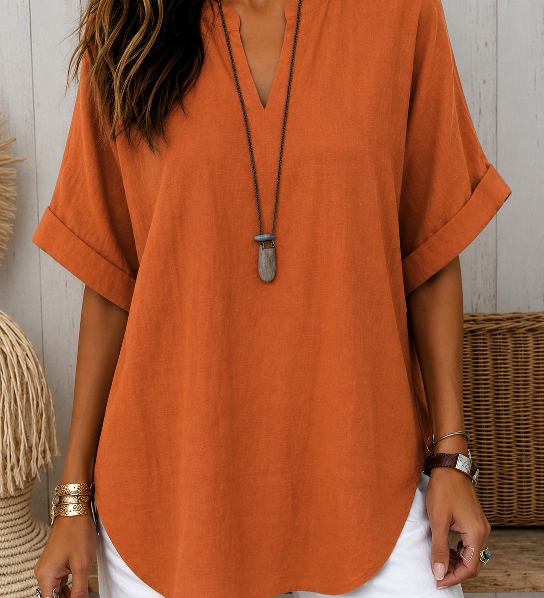 Emma™ – Blusa Casual Lisa de Manga Curta