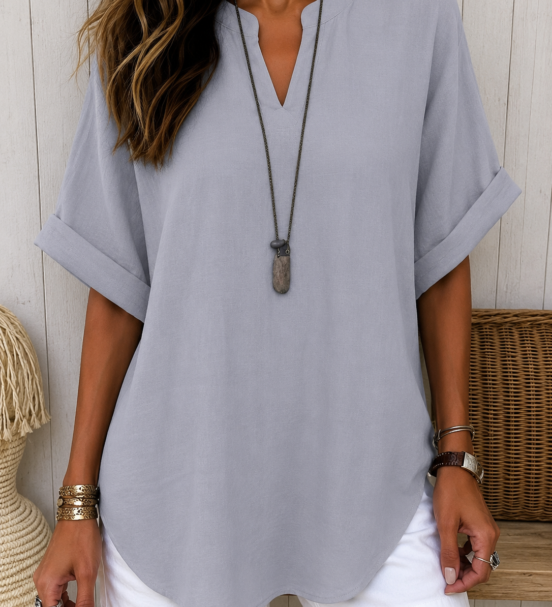 Emma™ – Blusa Casual Lisa de Manga Curta