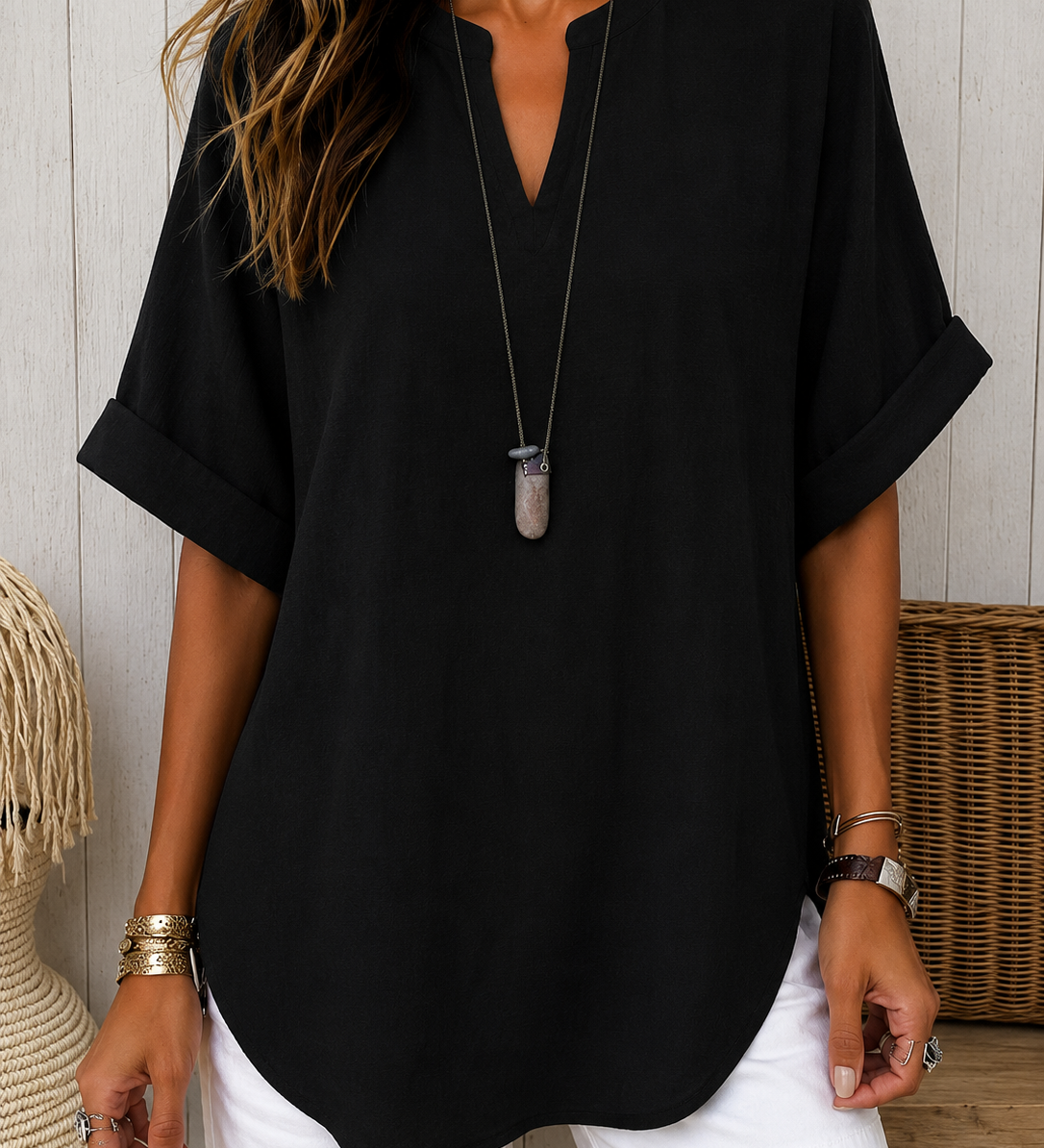 Emma™ – Blusa Casual Lisa de Manga Curta