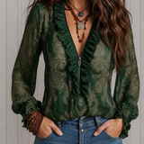 Elise | Blusa de Chiffon com Renda Barroca e Zíper