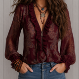 Elise | Blusa de Chiffon com Renda Barroca e Zíper