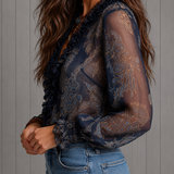 Elise | Blusa de Chiffon com Renda Barroca e Zíper