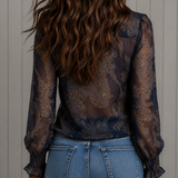 Elise | Blusa de Chiffon com Renda Barroca e Zíper