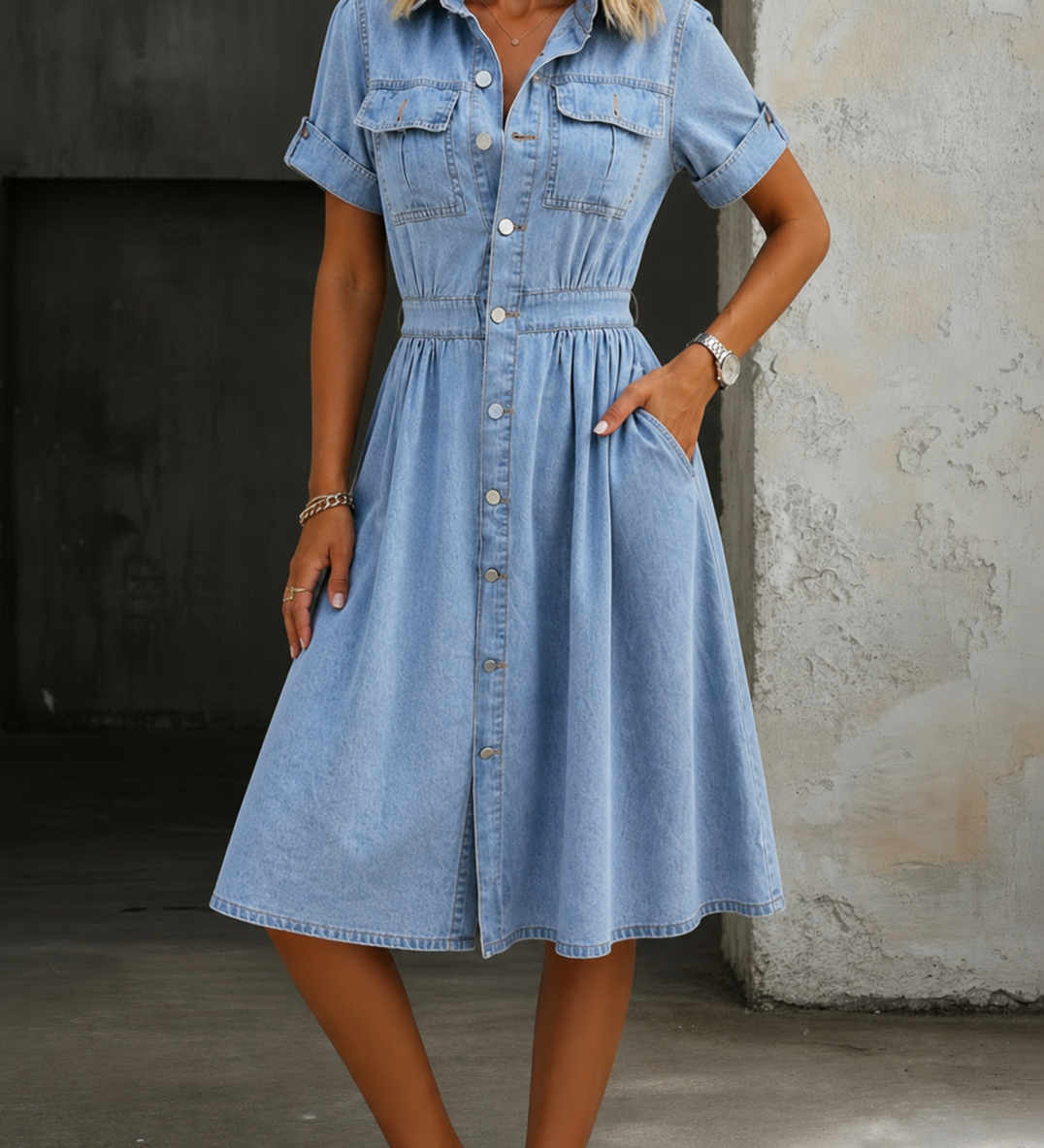 Deborah | Vestido de Denim de Manga Curta