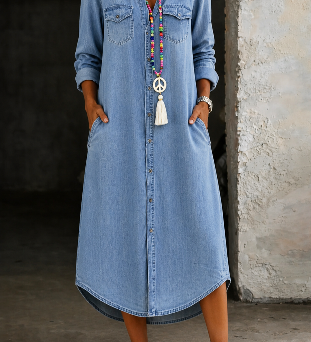 Helen | Vestido Camisa de Denim Casual Elegante