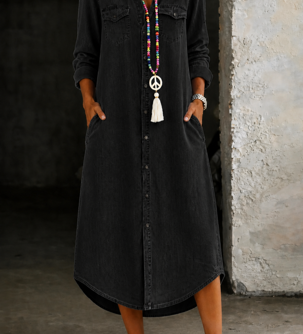 Helen | Vestido Camisa de Denim Casual Elegante