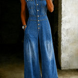 Stella | Macacão de Denim com Cintura Ajustada e Pernas Largas