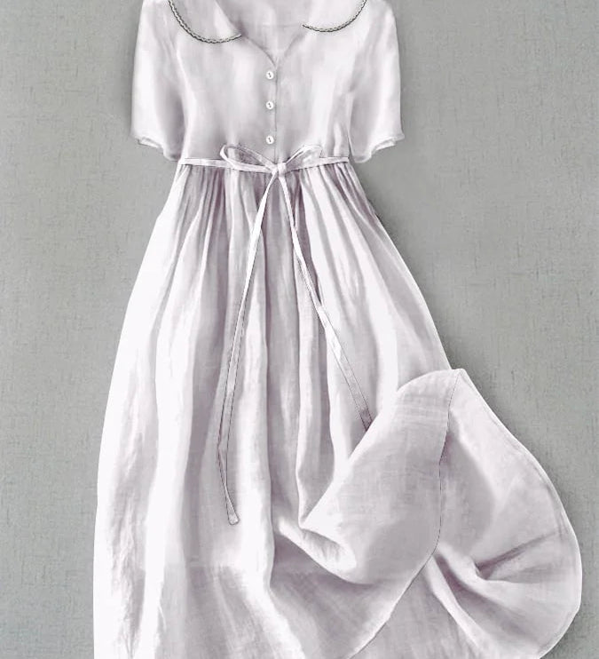 Vestido Isla Midi - Conforto Elegante em Algodão-Linho para Mulheres