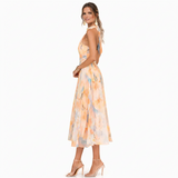 Monica – Vestido Midi Halter com Padrão Floral