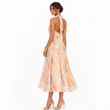 Monica – Vestido Midi Halter com Padrão Floral