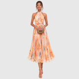 Monica – Vestido Midi Halter com Padrão Floral