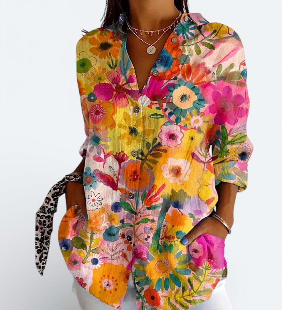 Valeria | Blusa Artística Colorida com Botões
