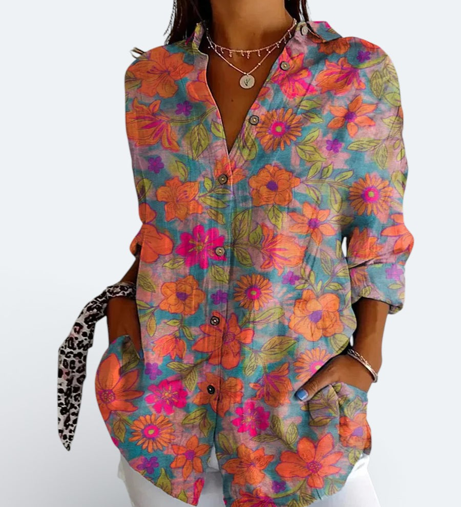 Valeria | Blusa Artística Colorida com Botões