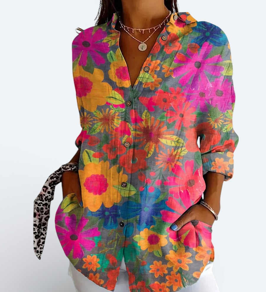 Valeria | Blusa Artística Colorida com Botões