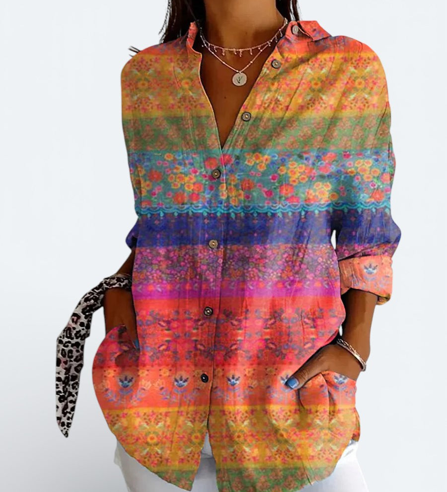 Valeria | Blusa Artística Colorida com Botões